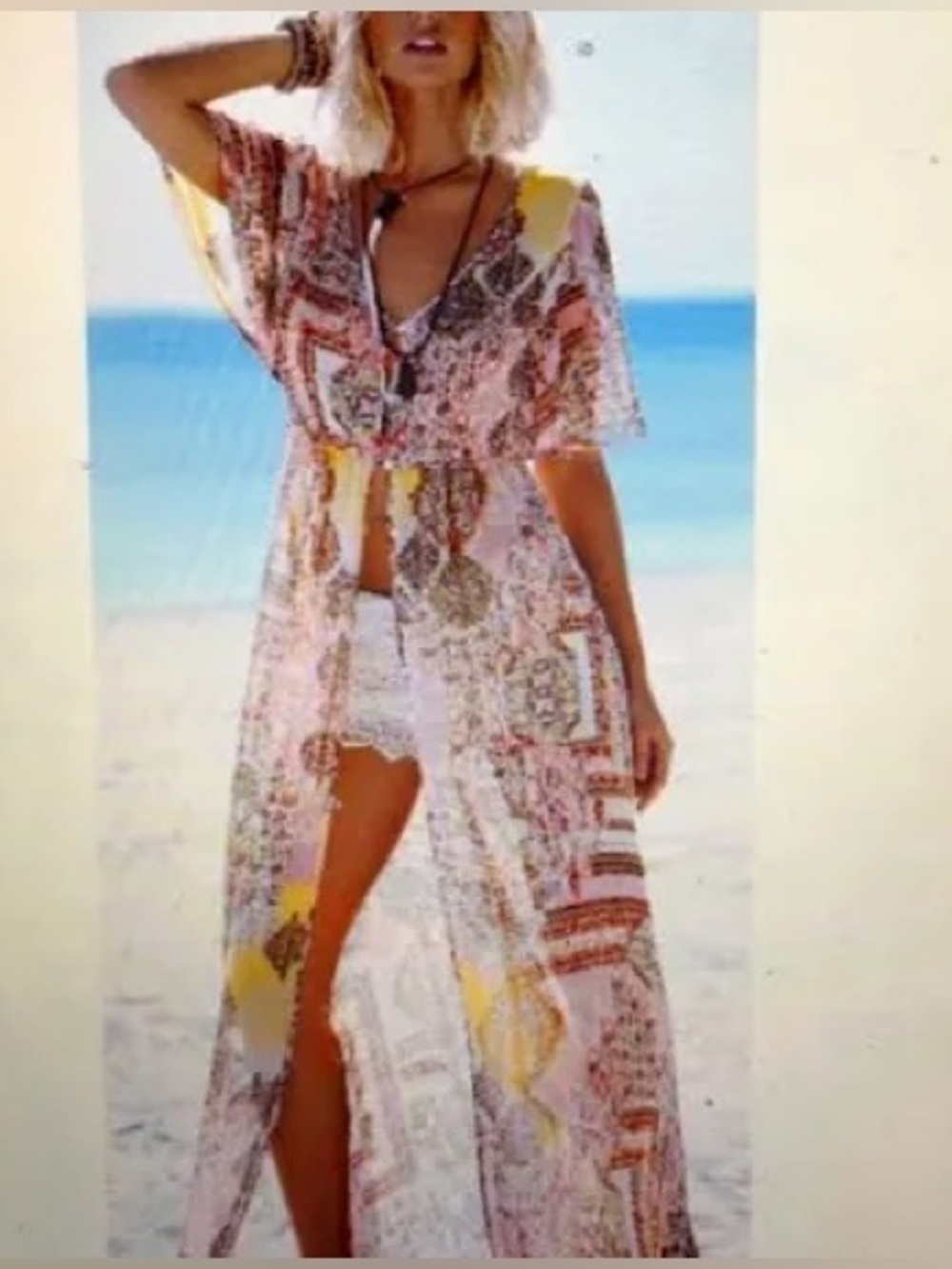 sheer scarf, print button-down dress